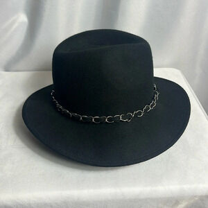Forever 21 Fedora Hat Wool Black Silver Chain